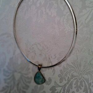 Natural Light Blue Larimar from Dominican Republic with 925 Sterling OMEGA CHAIN